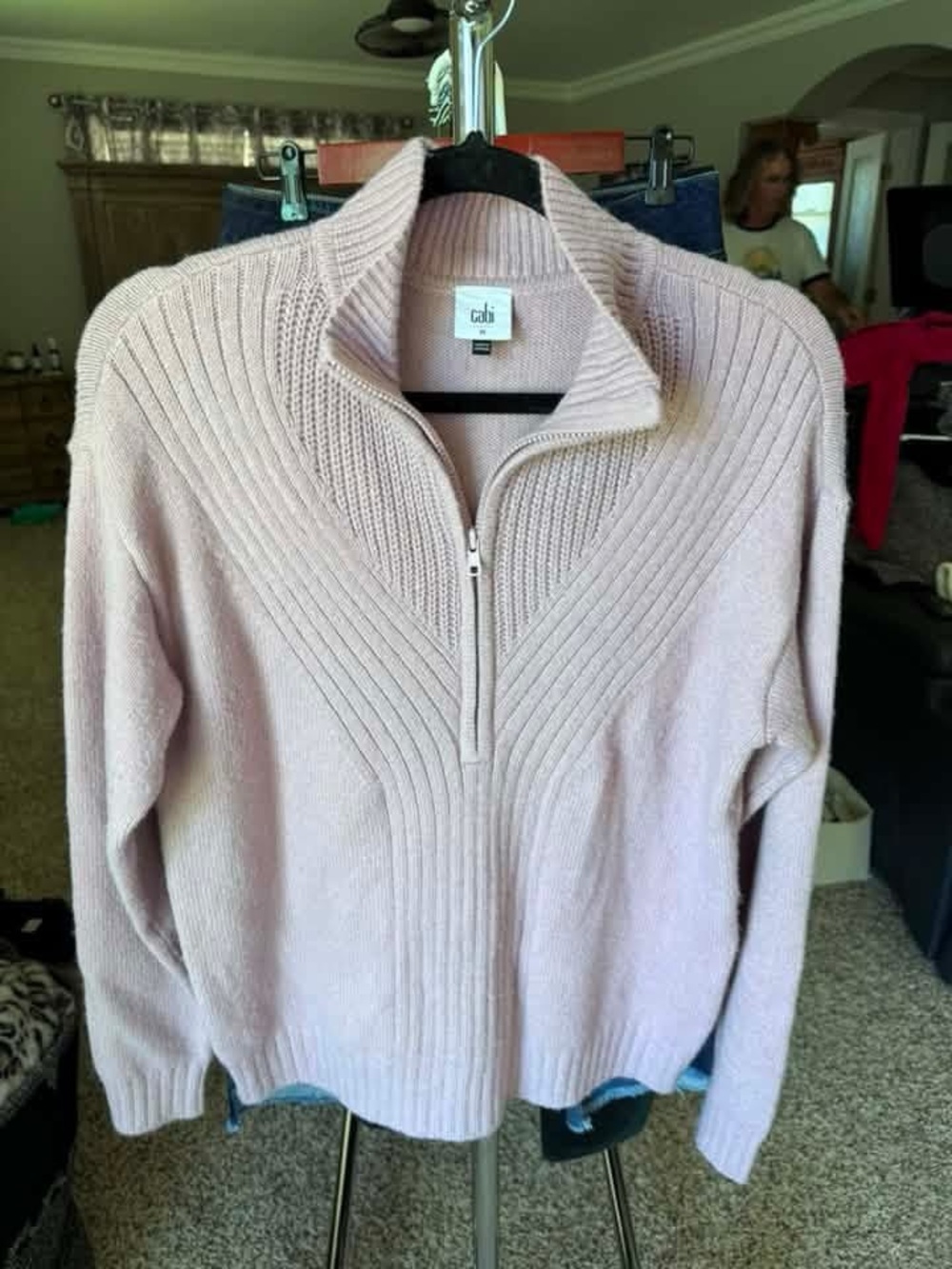 CAbi Half-Zip Ribbed Turtleneck Sweater